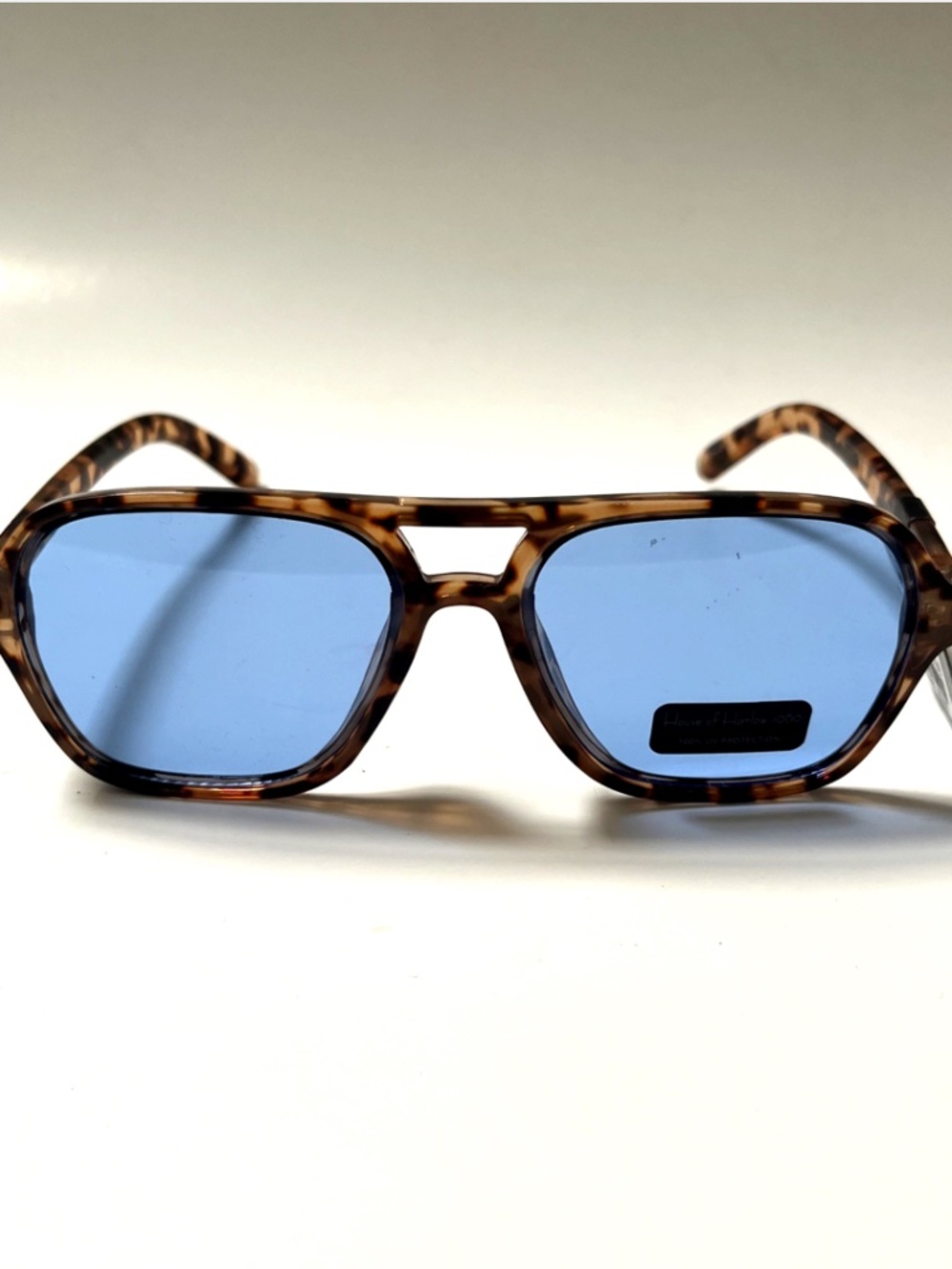 House of Harlow 1960 Aviator Sunglasses Double Bridge NWT Tortoise Shell Blue - Picture 2 of 6